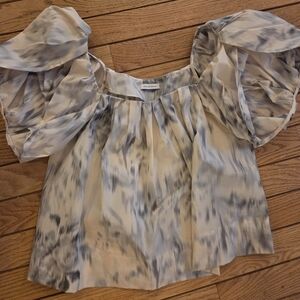 Rebecca Taylor Whisper Rose Cream and Gray Doll Top *NEW* Size 12
